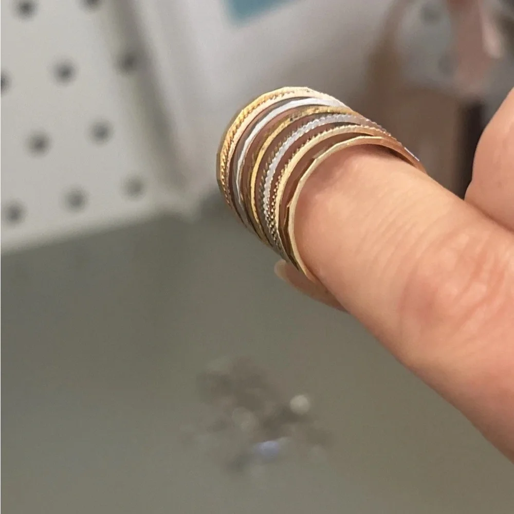 7 Rings Curated Stacking Set - Textured, Minimalist, Modern Rings, GP Sterling - Picture 4 of 7